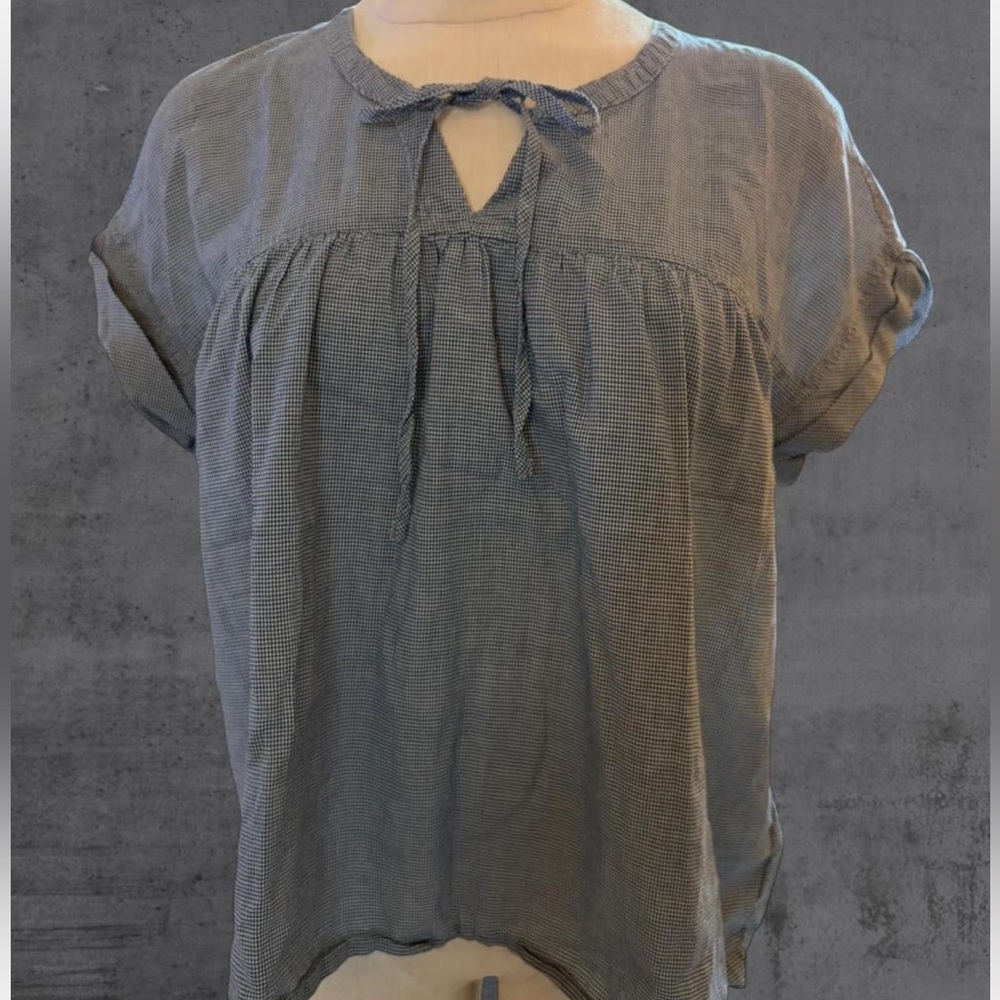 Madewell‎ Blue Gingham Check Cottagecore Blouse with Front Tie